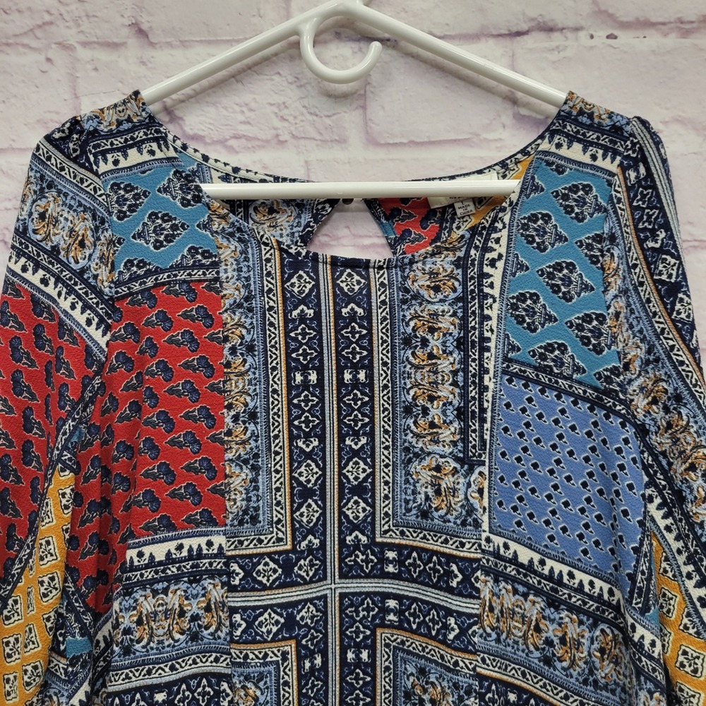 Hayden LA‎ Boho Patchwork Tunic Dress L Festival Peasant Prairie Hippie Retro - Picture 3 of 9